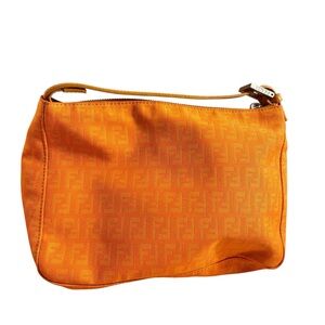 AUTH FENDI Pochette Baguette • Nano Bag in Orange FF Logo Mania Zucchino Canvas